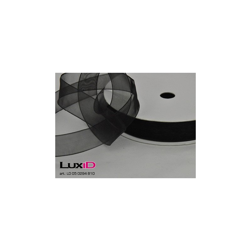 Organza woven edge 09 zwart 15mm x 50m