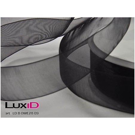 Organza woven edge 09 zwart 25mm x 50m