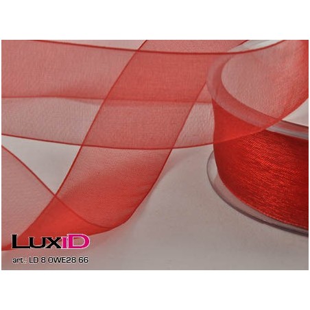 Organza woven edge 66 donker rood 25mm x 50m