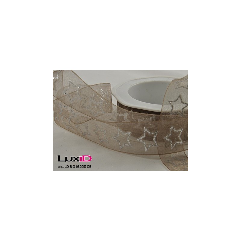 Glitter stars woven edge 06 taupe 25mm x 15m