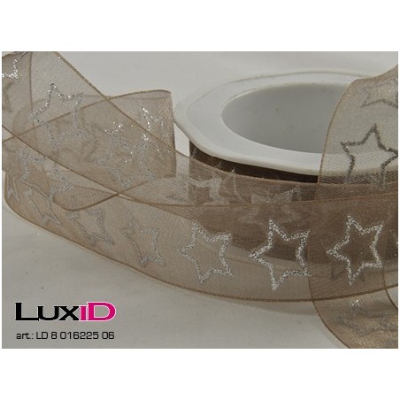 Glitter stars woven edge 06 taupe 25mm x 15m