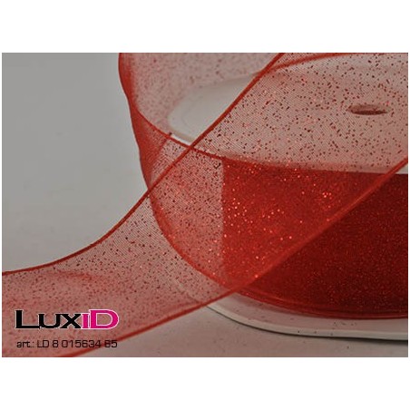 Glitter organza wired 65 rood 38mm x 15m