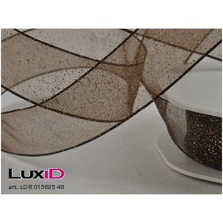 Glitter organza wired 48 bruin 25mm x 15m