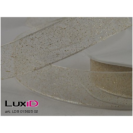 Glitter organza wired 02 ecru 25mm x 15m