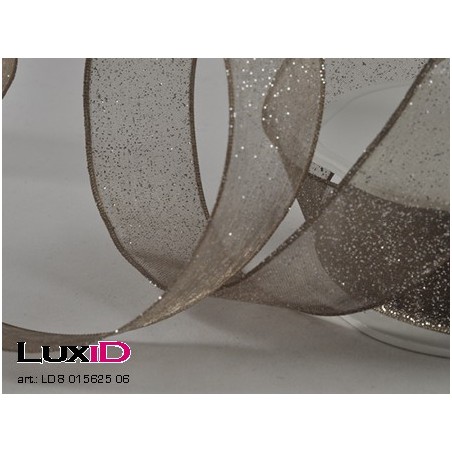 Glitter organza wired 06 taupe 25mm x 15m