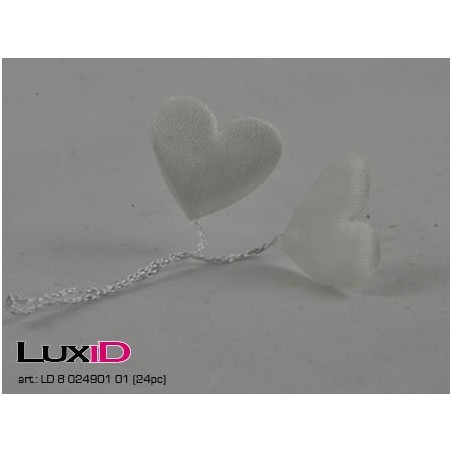Satin hearts on wire 01 wit  2,5cm (24pc)