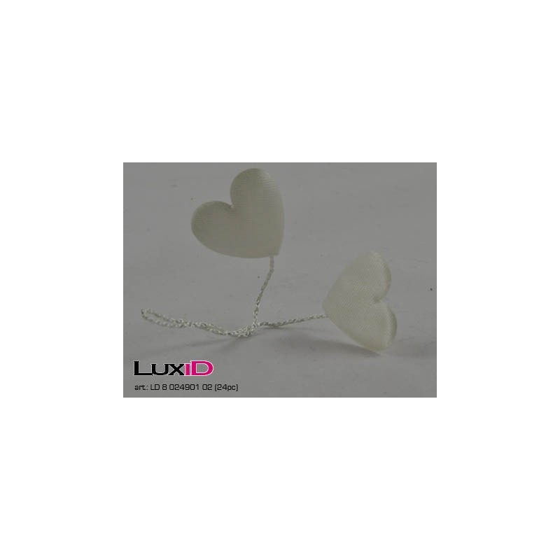Satin hearts on wire 02 ecru (24pc)
