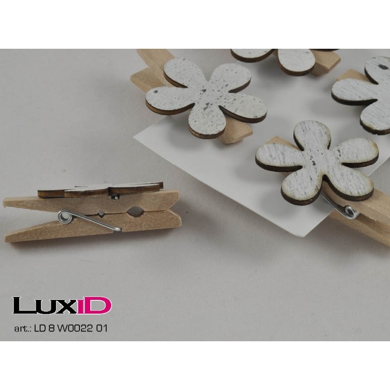 Wooden flower natural 01 wit 3,3cm (8pc)