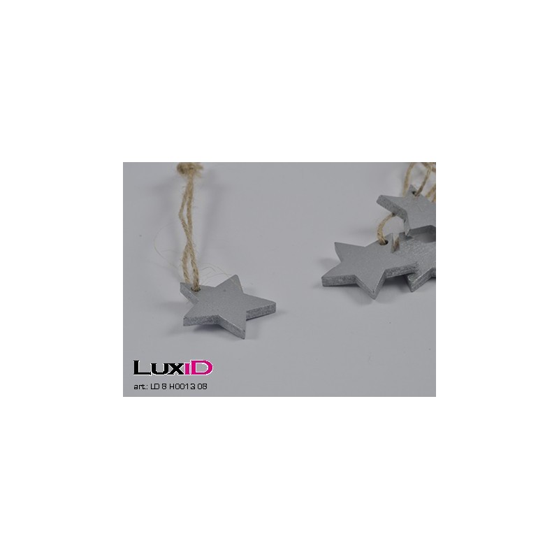 Wooden stars with rope 08 zilver 35mm (36pcs)