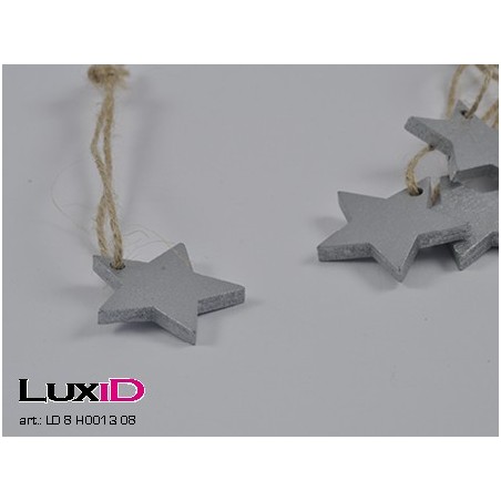 Wooden stars with rope 08 zilver 35mm (36pcs)