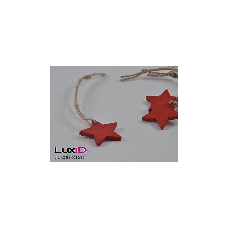Wooden stars with rope 65 rood 35mm (36pcs)