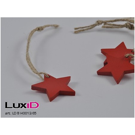 Wooden stars with rope 65 rood 35mm (36pcs)