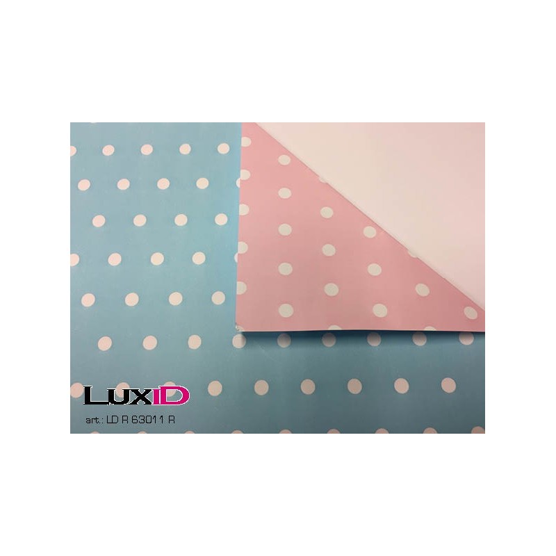 Inpakpapier duo dots blauw/roos 50cm x 100m