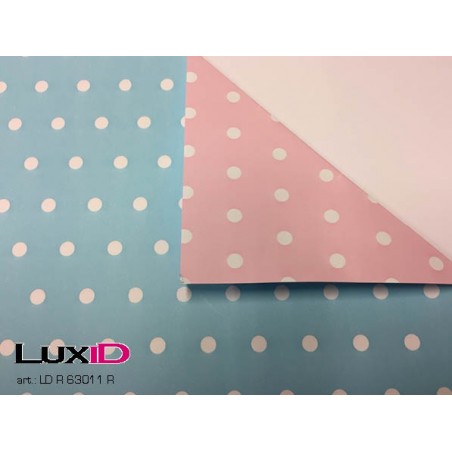 Inpakpapier duo dots blauw/roos 50cm x 100m