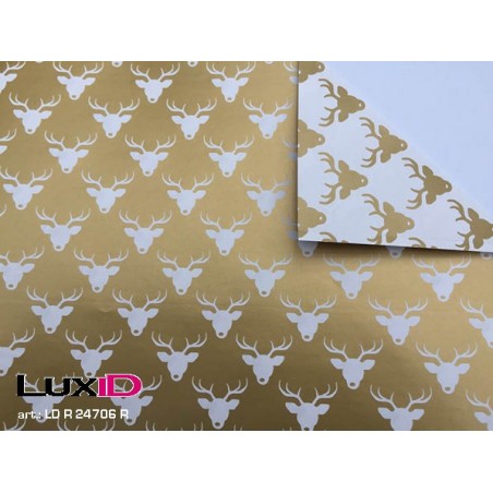 Inpakpapier duo Rudolf goud-wit 50cm x 100m