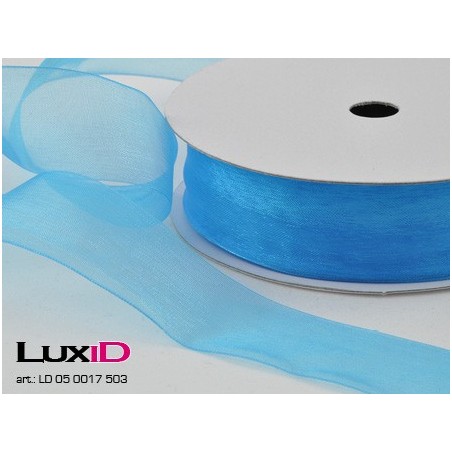 Organza woven edge 503 blauw turkis 25mm x 25m