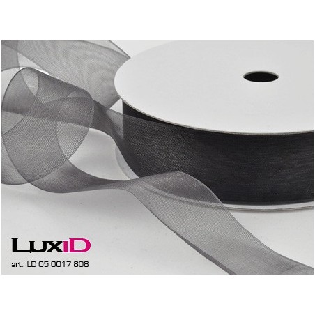 Organza woven edge 808 antraciet 25mm x 25m