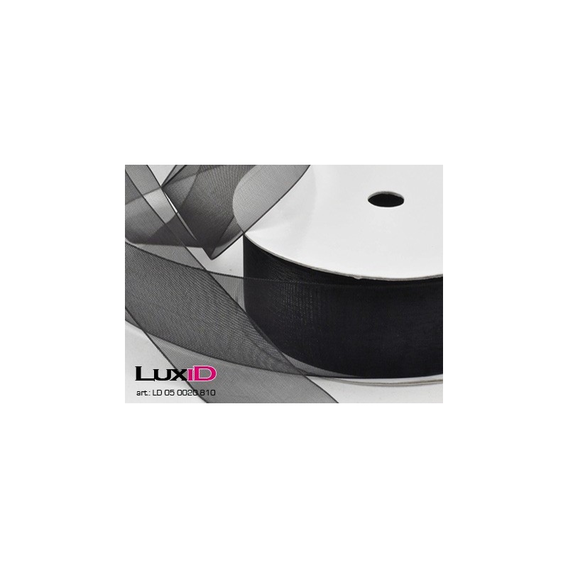 Organza woven edge 810 zwart 38mm x 25m