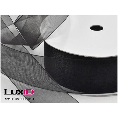 Organza woven edge 810 zwart 38mm x 25m
