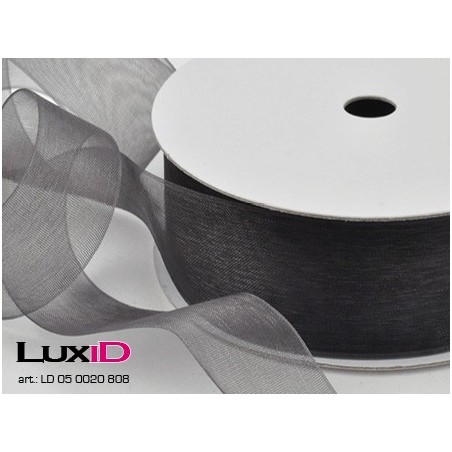 Organza woven edge 808 antraciet 38mm x 25m