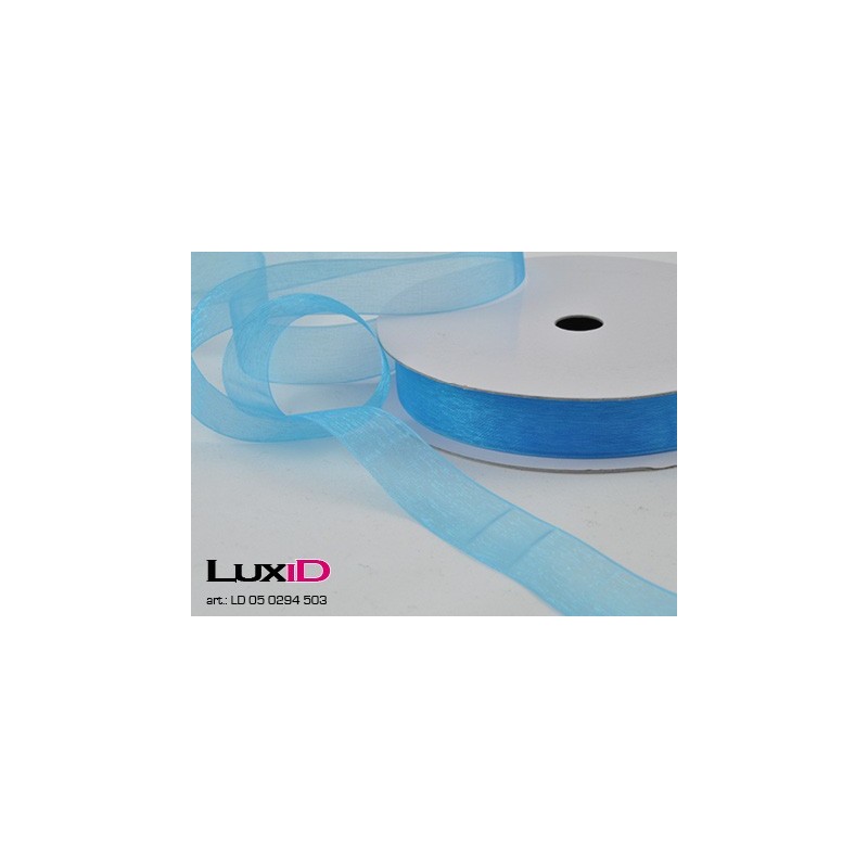 Organza woven edge 503 blauw turkis 15mm x 25m