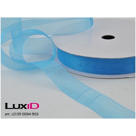 Organza woven edge 503 blauw turkis 15mm x 25m